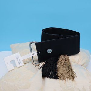 Michael Kors Genuine Leather Stretch Waist, Collar Stud Belt, Size L/XL, Black‎